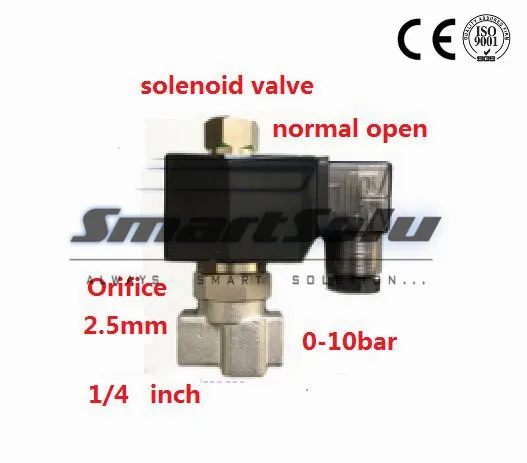 

Free shipping 2 way stainless steel water normally open solenoid valve ss 1/4" Orifice 2.5mm zero-pressure start with plug type