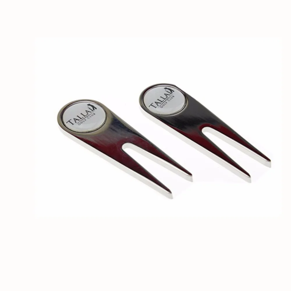 

High Quality Design Customize Logo 100pcs Sliver Aluminium Alloy Golf Divot Tool Pitch Repair fork golf accessories