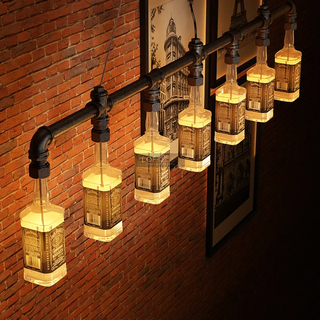 Jack Daniels Bottle Chandelier Lighting Industrial Water Jack Daniels Bottle Chandelier Lighting Industrial Water Pipe Vintage Bar Decorative Lights Fixture Beer