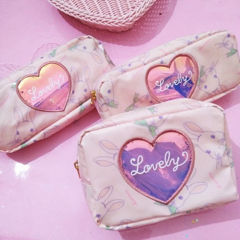 Laser Love Heart Pencil Case for Girl Transparent Zipper Travel ...