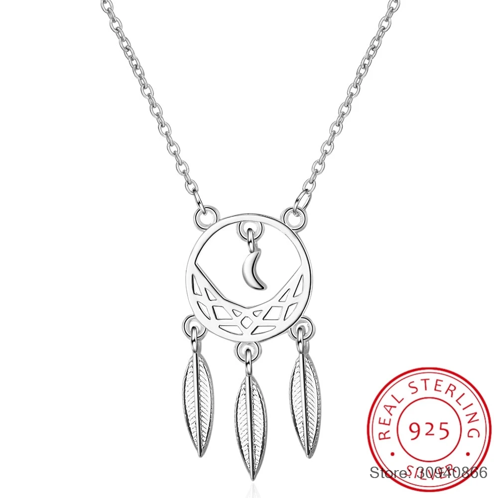 

925 Sterling Silver Dream Catcher Necklace Leaves Short Clavicle Chain Necklace For Women S-N310