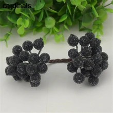 40 шт/80 головок Двойные головки мини Поддельные фрукты Искусственные стеклянные ягоды гранат черный букет тычинки Рождественские декоративные