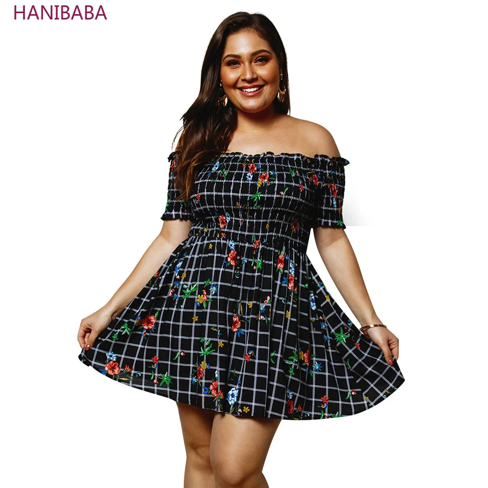 

Elegant Dresses for Girls 2019 Summer Boho Black and White Plaid Floral Tube Top Casual Beach Party Dress Female Vestidos 4XL