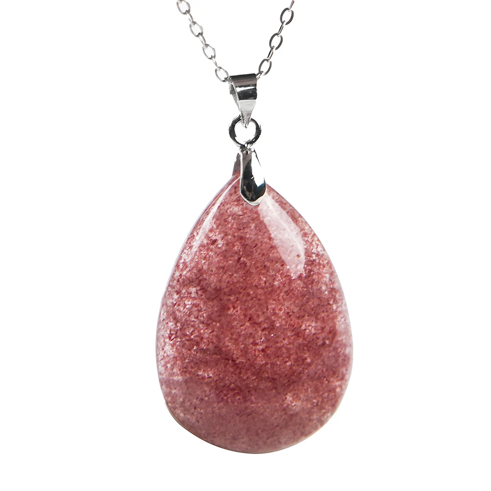 

Genuine Natural Red Strawberry Quartz Necklace Pendant Women Love Crystal Healing 30x23x10mm Water Drop Clear Pendant Jewelry