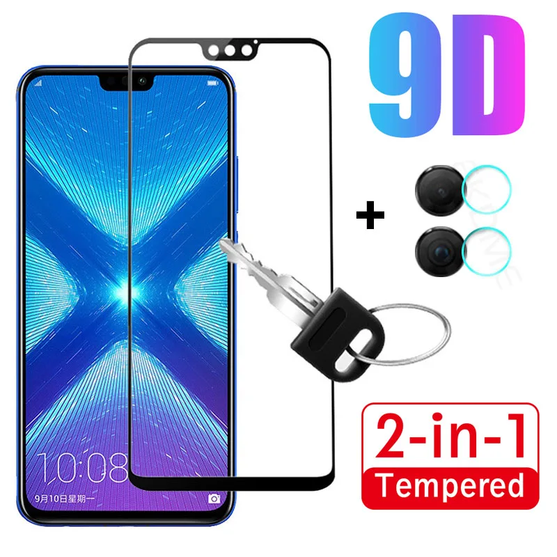 Закаленное стекло 9D 2 в 1 для Huawei Honor 8X Защитное экрана Защитная пленка объектива