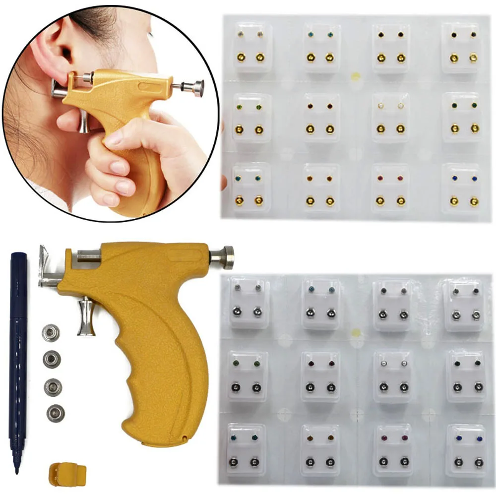 Professional Universal Ear Piercing Gun Ear Piercing Instrumen Silver Gold Birthstone Gem Ear
