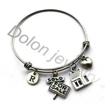 

Sold For Sale House Real Estate Agent Bracelet-Realtor Charm Expandable Wire Bangle Gifts