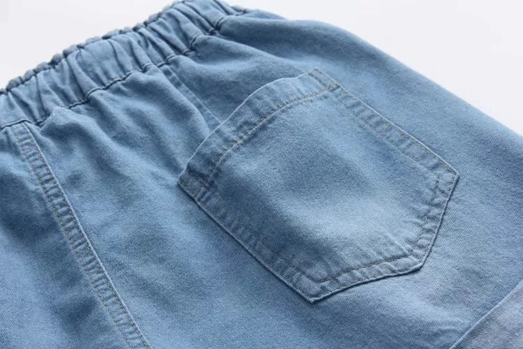 Японские мягкие свернутые женские джинсовые шорты Kawaii, летние джинсовые шорты с вышивкой кота, эластичные повседневные джинсовые шорты с завязками на талии