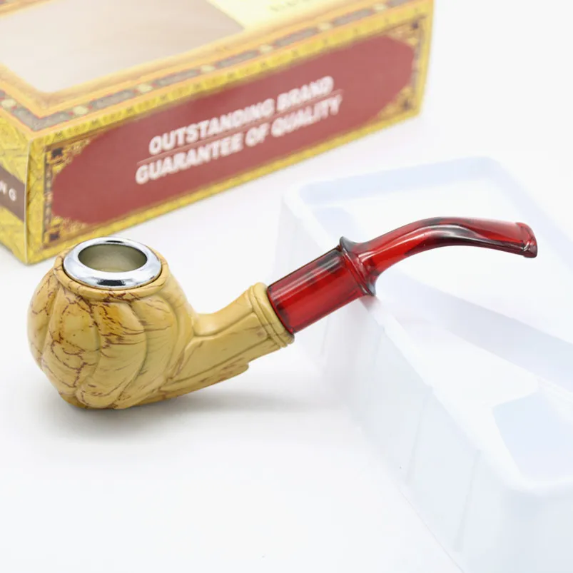 

1Pc 140MM Classic Durable Yellow Tobacco Wooden Pipe Resin Cigar Holder Filter Retail Package Hookah Smoking Pipe Christmas Gift