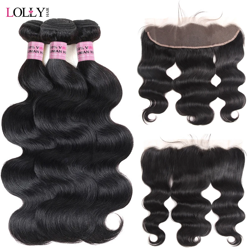 

Lolly 13X4 Lace Frontal Closure With Bundles 3Pcs Non Remy Peruvian Body Wave Human Hair Bundles With Frontal Closure Free Part