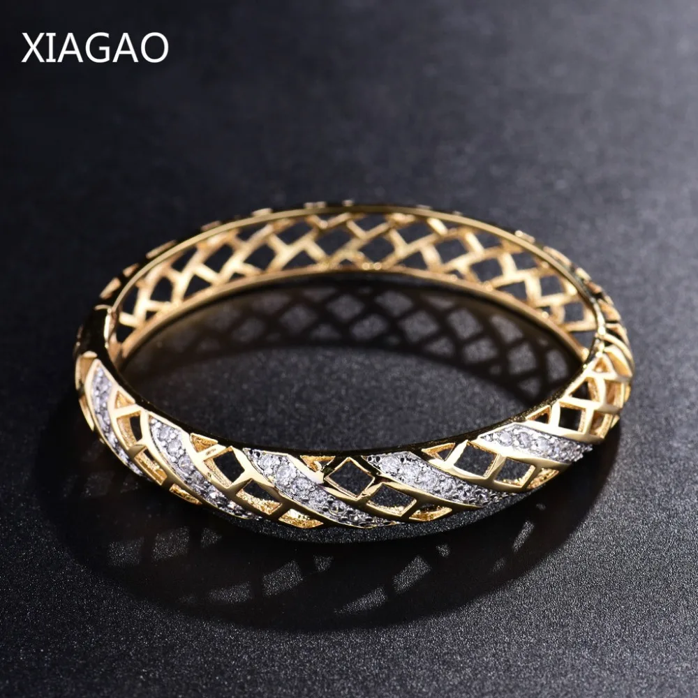 

XIAGAO High Quality Gold Colour Women Handcuff Bangles Female Copper Jewelry Brand Bracelet & Bangle For Women Pulseiras