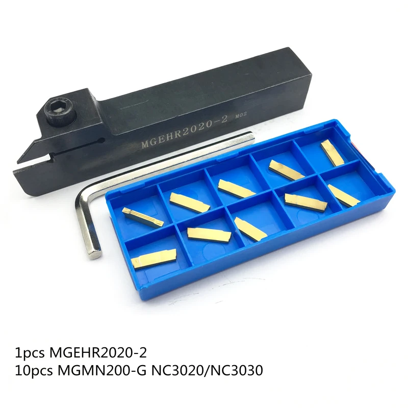 

MGEHR2020 1PC+10PCS MGMN200 Tool Holder with Carbide Inserts grooving Cutter Plates and Key Wrench Lathe Turning Tool