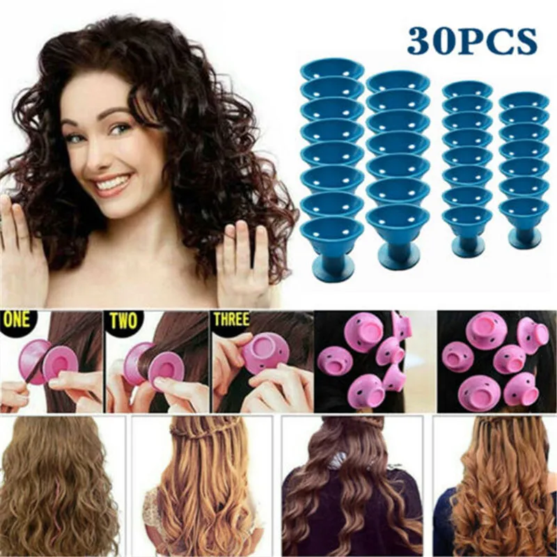 

30pcs/set Soft Rubber Magic Hair Care Rollers Silicone Hair Curler No Heat Easy Hair Curling Styling DIY Tool