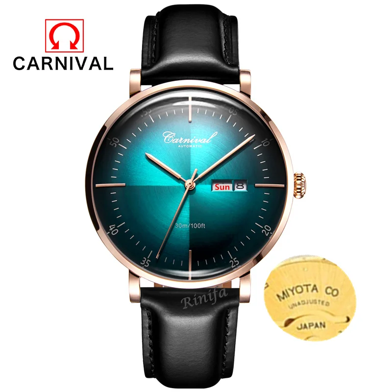 

Carnival Mechanical watch men MIYOTA movement Luxury brand Men Watches Clock leather strap reloj hombre erkek kol saati relogio