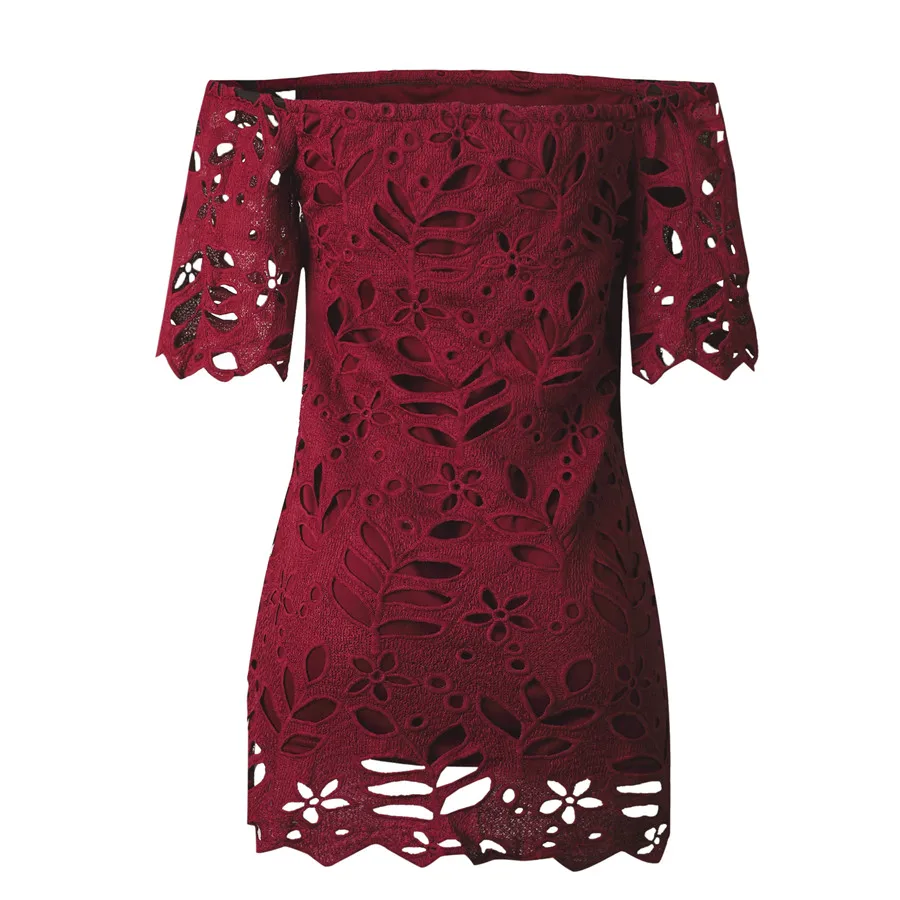 Gladiolus Off Shoulder Summer Dress Women Short Sleeve Lace Hollow White Black Mini Sexy Women Dress 2019 Ladies Party Dresses (18)