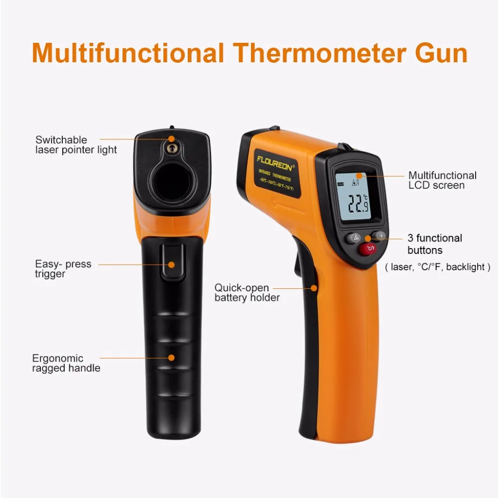 Floureon цифровой лазерный инфракрасный термометр точечный-50-380 градусов Профессиональный Бесконтактный измеритель температуры пистолет
