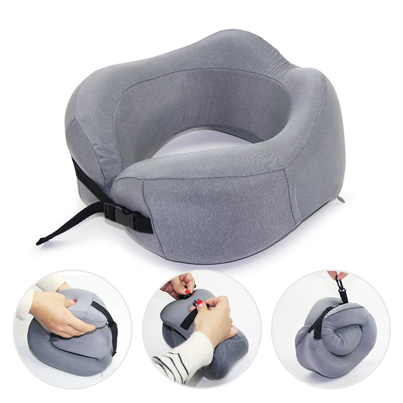 

U Shaped Soft Neck Travel Pillow Memory Foam Neck Pillow Headrest Pillows Slow Rebound With Side Pocket Office Car Pillow