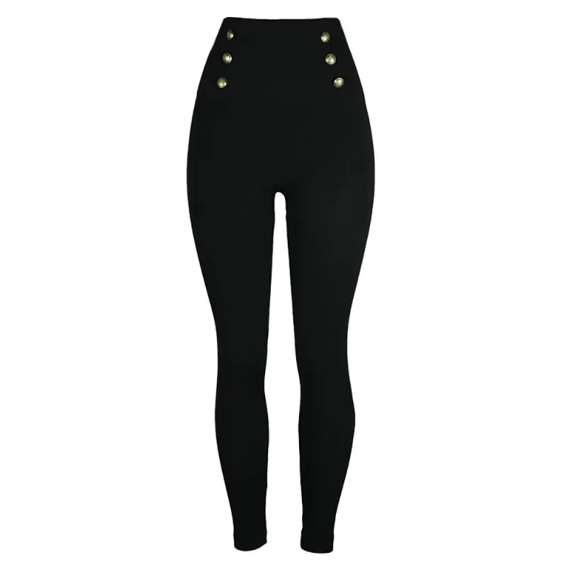 Женская мода высокая посадка на пуговице черные тонкие Утягивающие легинсы новые сексуальные леггинсы низ женские джинсы облегающие