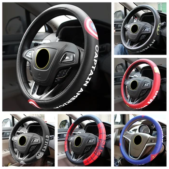 

New The Avengers Marvel Cute Cartoon Leahter Car Steering Wheel Covers 36.5-38cm in the Car Universal For Cars Auto Accessories