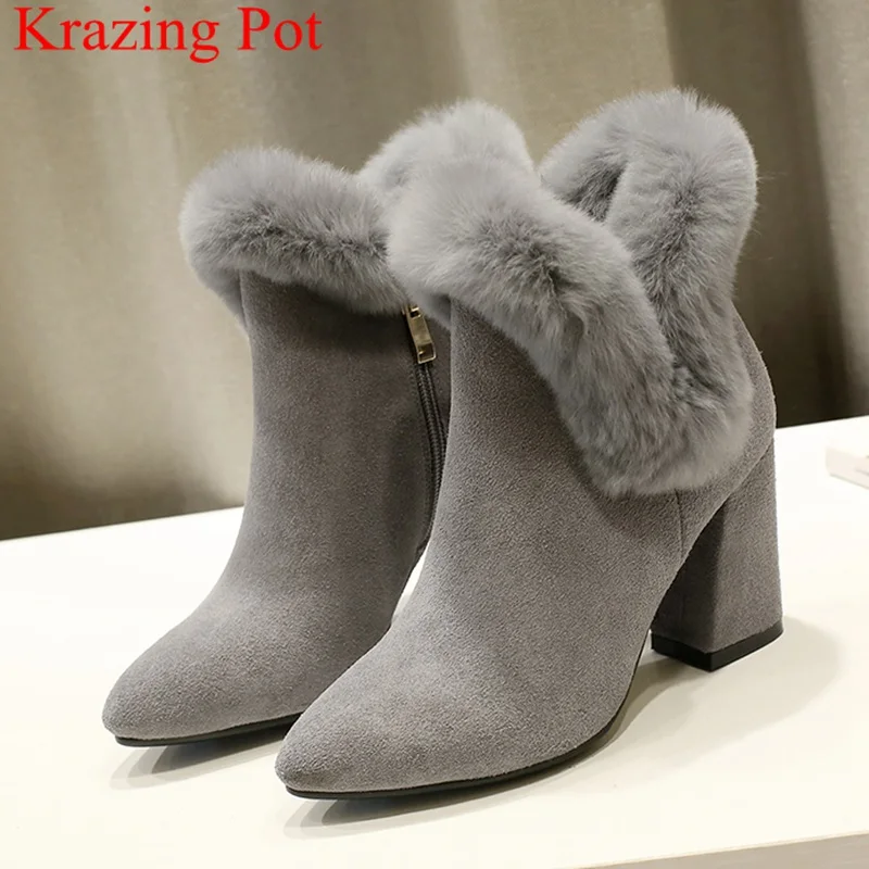 

2018 superstar big size pointed toe zipper square heel ankle boots concise brand snow boots keep warm sweet winter shoes L78
