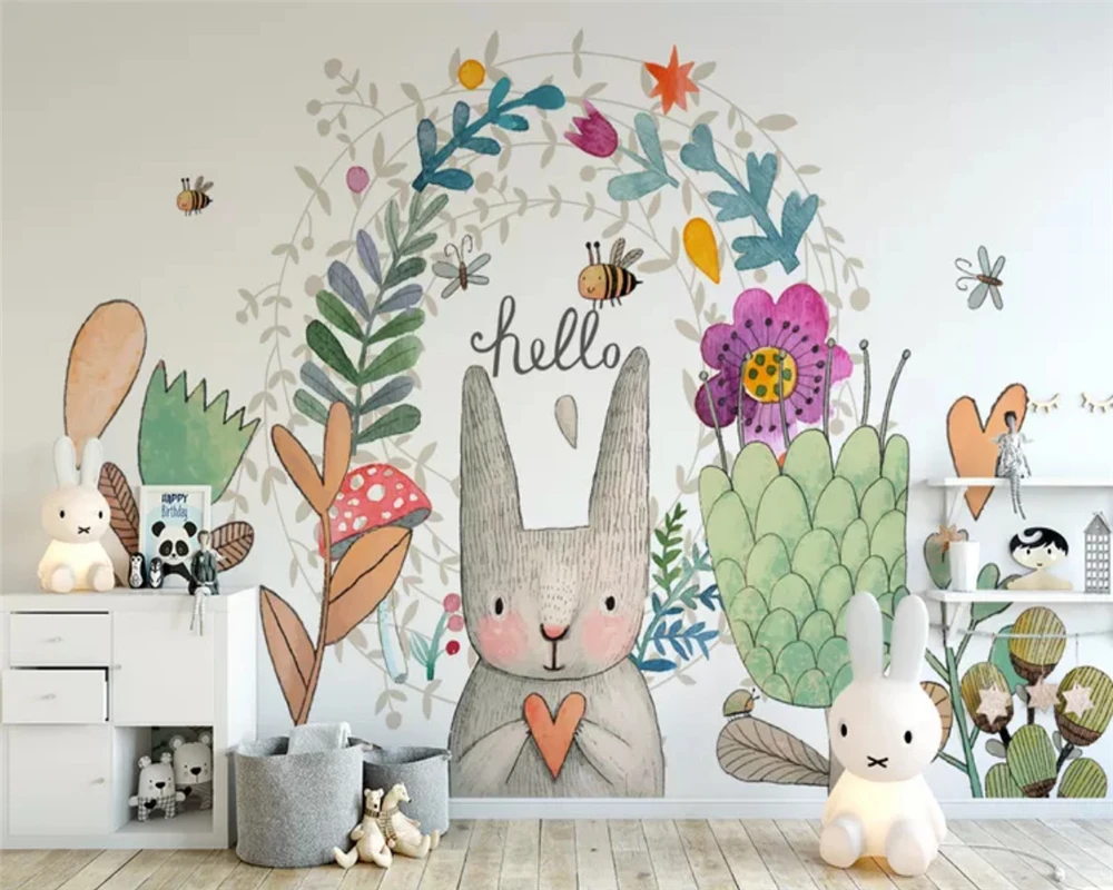 Beibehang papel de pared 3d personalizado, conejo nórdico moderno y ...