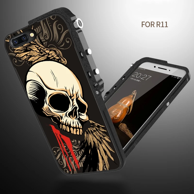 KANENG 3D Skeleton Embossment Metal Shockproof Mobile Phone Bag Cases For OPPO R11/R11Plus/R11s/R11sPlus 4 Color Bumper | Мобильные