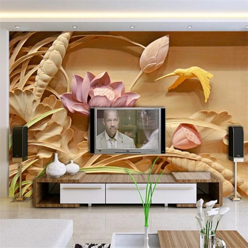 

beibehang Custom wallpaper 3d photo mural wood carving lotus mural TV background wall painting wall papers home decor wallpaper