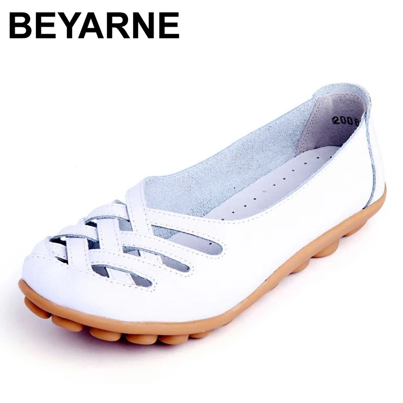 

BEYARNE Women Summer Sandals Shoe New Female Fashion Genuine Leather Hollow Out Nurses Working Cow Muscle Ladies Flats Shoes