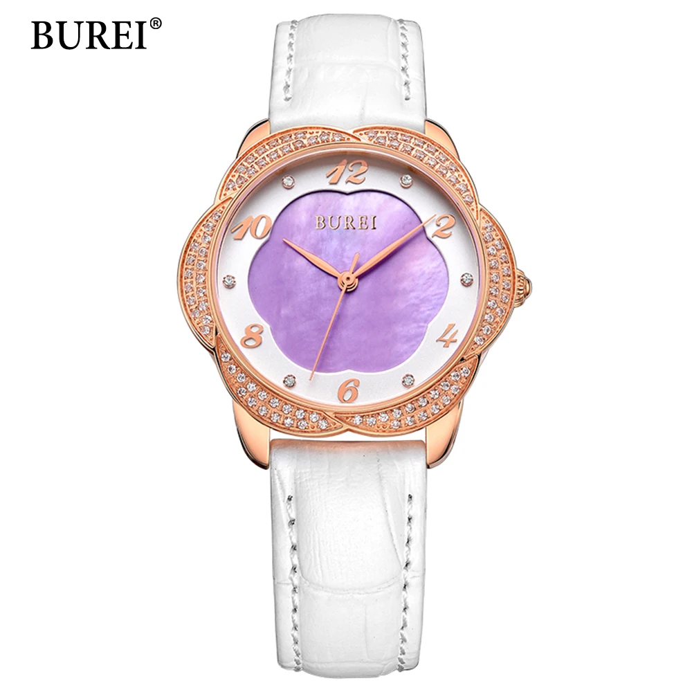 

BUREI Brand Women Dress Watches 3ATM Waterproof Leather Strap Fashion Quartz Watch Luxury Wristwatches Ladies Hours 2017 New