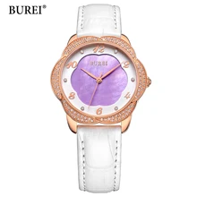 BUREI Brand Women Dress Watches 3ATM Waterproof Leather Strap Fashion Quartz Watch Luxury Wristwatches Ladies Hours 2017 New