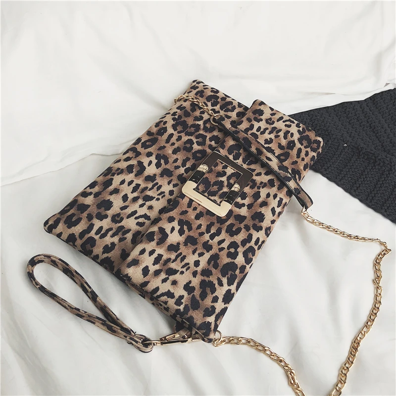 Leopard Конверт муфты для Для женщин мода складной Винтаж кожа Сеть Crossbody сумка женская сумка