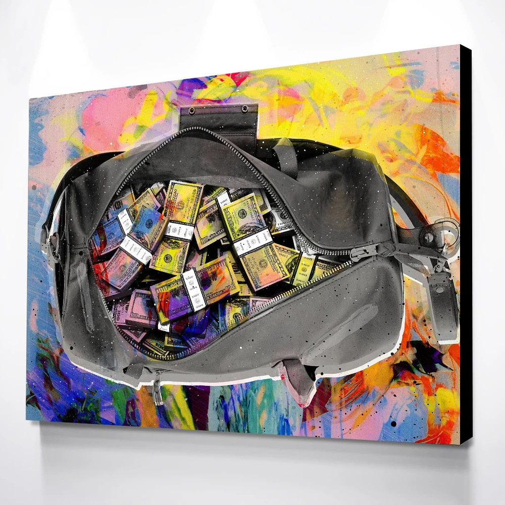 

Home Decoration Frame Pictures HD Prints 1 Pieces Colorful Dollars Money Bags Painting On Canvas Poster Wall Art Modern Artwork