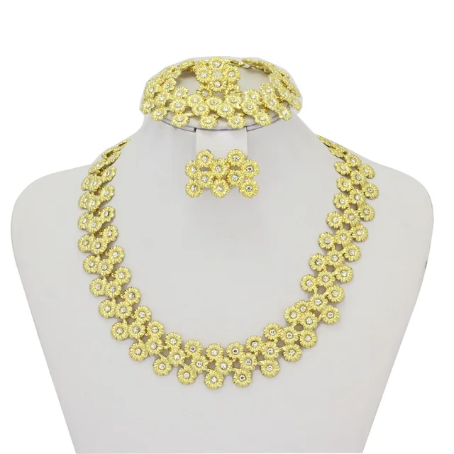 2017 africa dubai fashion flower crystal necklace gold earrings ring bride wedding ring necklace earrings jewelry - Wedding Ring Necklace 2017 africa dubai fashion flower crystal necklace gold earrings ring bride wedding ring necklace earrings jewelry - Wedding Ring Necklace