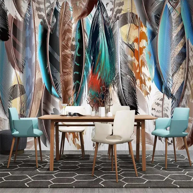 Hand-painted colored feathers background wall professional production mural factory wholesale wallpaper mural poster photo wall Hand-painted colored feathers background wall professional production mural factory wholesale wallpaper mural poster photo wall
