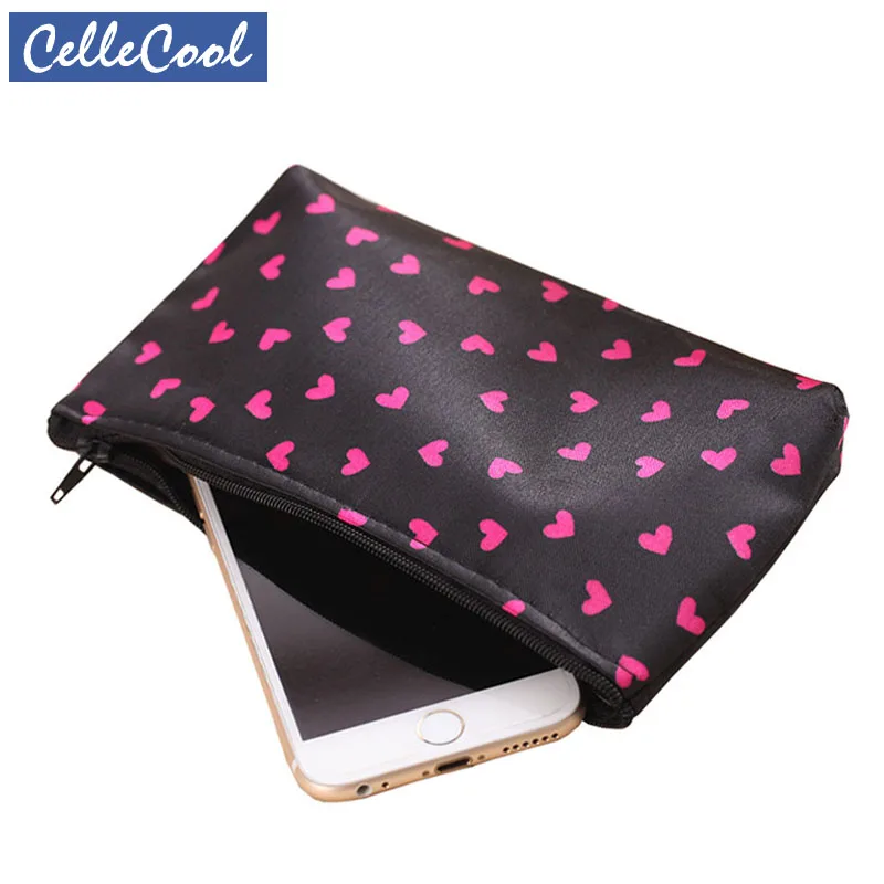 

CelleCool waterproof Love Small Makeup Bag Travel Cosmetic Bag Satin Beautician Women Storage Package Case Bag Organizer