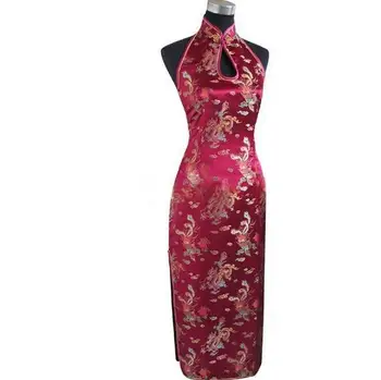 

Large Size XXXL Traditional Female Classic Slim Long Cheongsam Burgundy Stage Show Dress Sexy Sleeveless Dragon&Phoenix Qipao