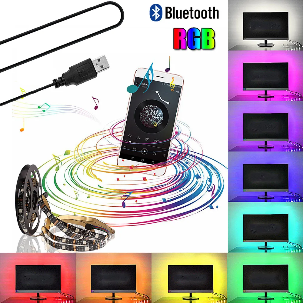 Bluetooth 5 в RGB Светодиодная лента светильник USB SMD 5050 Ambi светильник ТВ светильник s ночник RF/музыкальный контроллер неоновая лента tira светодиодный светильник