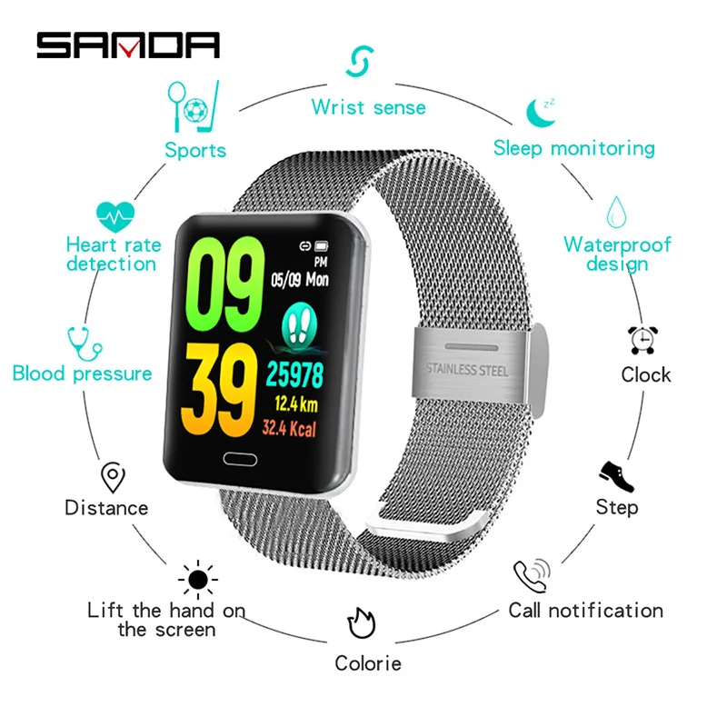 SANDA B8 Men Smart SPO2 13 Languages Digital Watch Female Call Reminder Heart Rate Monitor Watches Calorie Step Beauty Watches