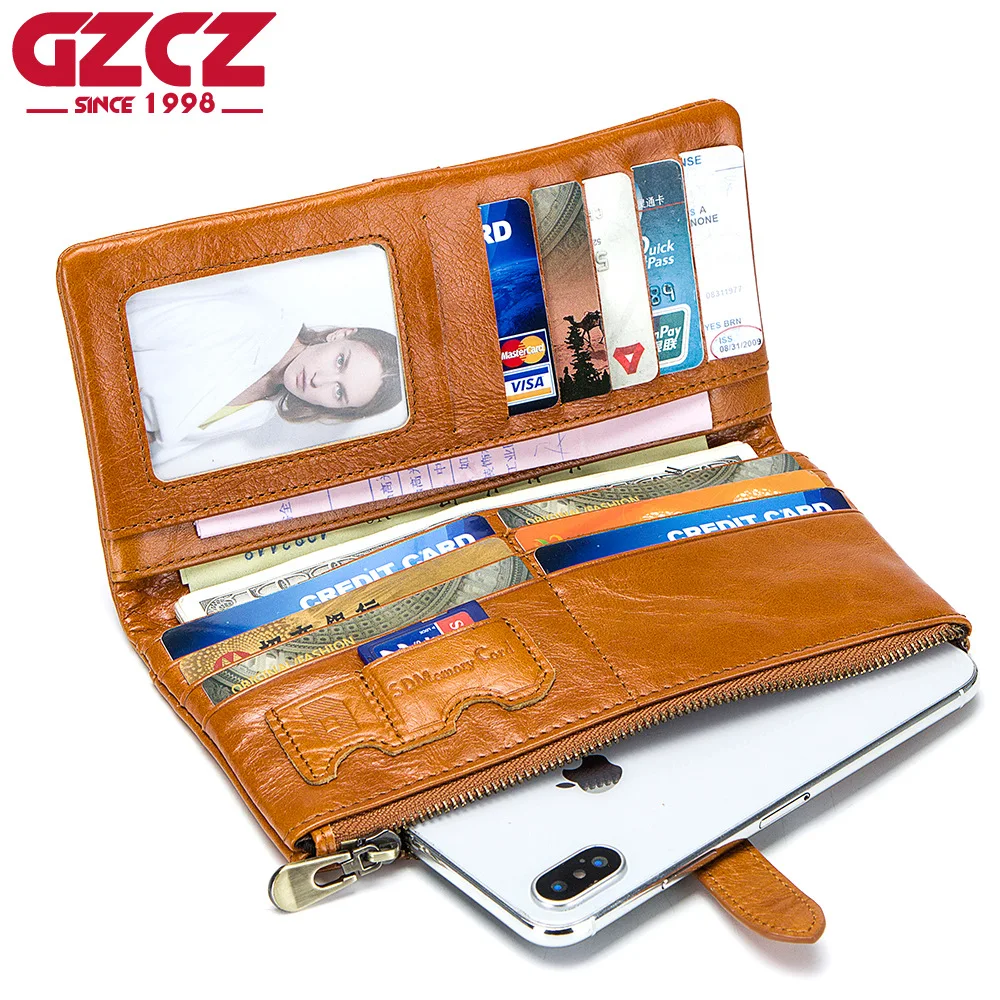 

Genuine Leather Women Long Wallet Cowhide Ladies Card Holder Coin Cell Phone Pocket Zipper Hasp Female Wallet Portefeuille