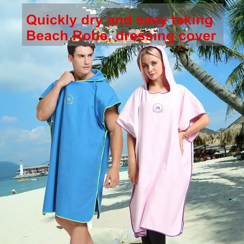 Летнее солнцезащитное быстросохнущее пляжное полотенце 109*91 см, большой размер, полотенце с капюшоном, полиэстер, спа, купальный халат, голубой