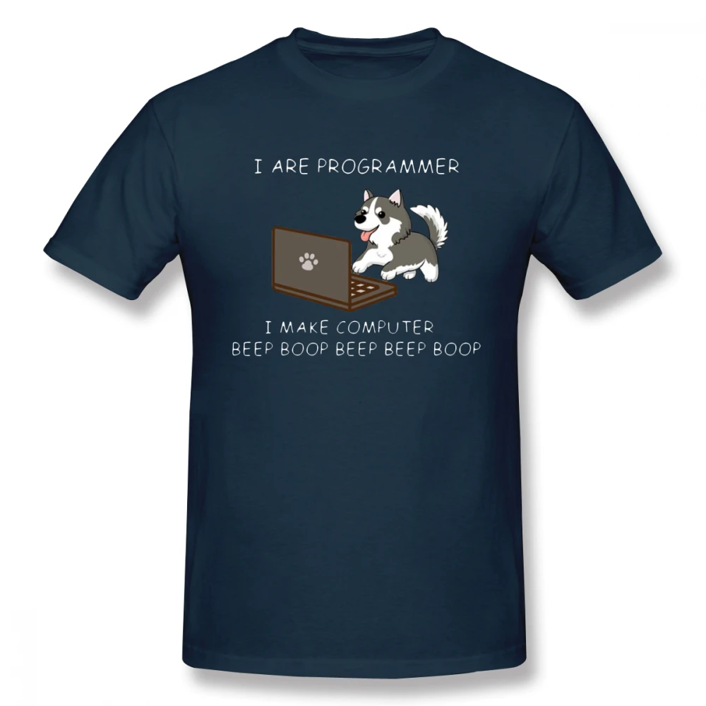 Мужская футболка с надписью «I Am Programmer I Make Computer Beep Boop Husky», новинка, Homme Guy, 4XL, 5XL, 6XL, хлопковые футболки с круглым вырезом и короткими рукавами для мальчиков - Цвет: Тёмно-синий