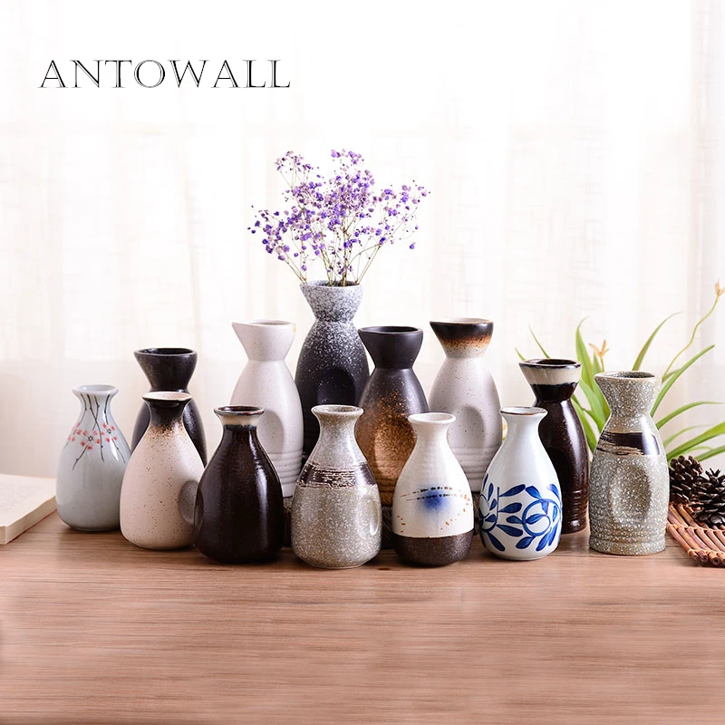 

ANTOWALL Japanese Vintage Style Ceramic Sake Wine set Warm Wine Ware Home Flagon Liquor Cup Spirits Cups Set