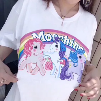 

Summer Fashion Cartoon Unicorn T-shirt Women Loose Slim Fit Short Sleeve Tee Tops Sweet Casual Basic Tops T-shirts