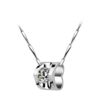 

Simple Sterling Silver White Gold Plating CZ Pendant Necklace 45cm Chain Engagement Anniversary Day Gift