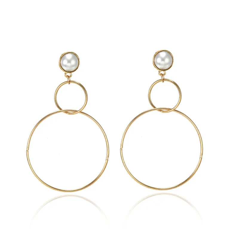 

New Simple Big Round Circle Drop Earrings for Women Jewelry Charm Imitation Pearls Geometric Pendant Earring Famale Bijoux e0312