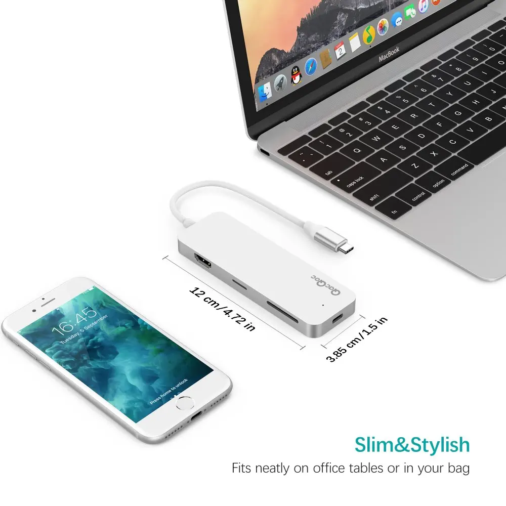 QacQoc GN30C алюминия USB C концентратор с 3 0 Порты 4 К HDMI Card Reader Тип Мощность доставки для