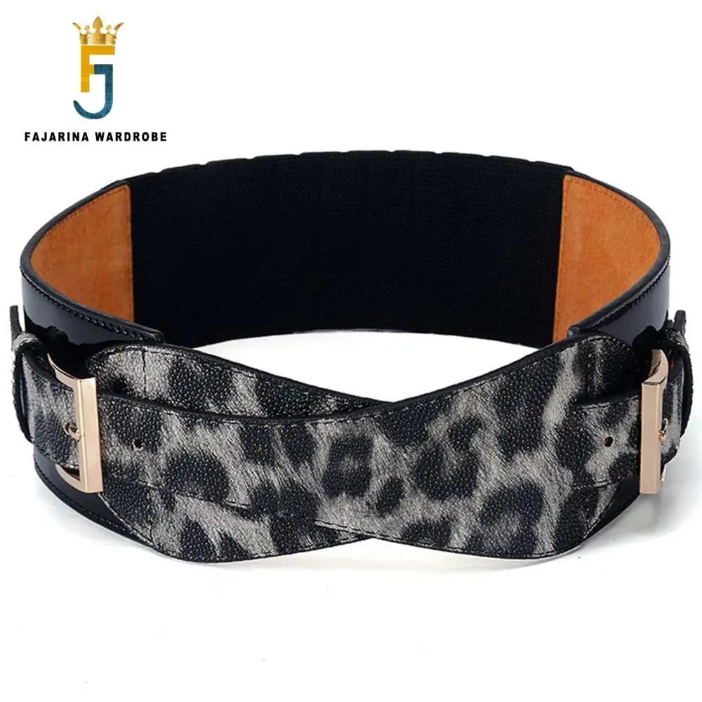 

New Leopard Patent Cowhide Leather Ma'am Elastic Force Belts Match Coat All-match Decoration Dress Girdle Belt for Women LDFJ045