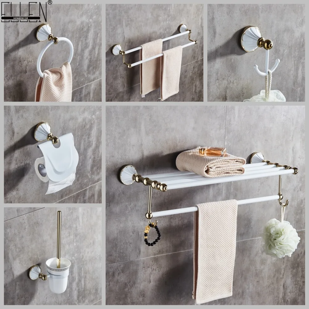 

White Painting Bathroom Shelves Bath Towel Holder Toilet Paper Holder Soap Holder Bath Hardware Robe Hook Towel Shelf ELG85600