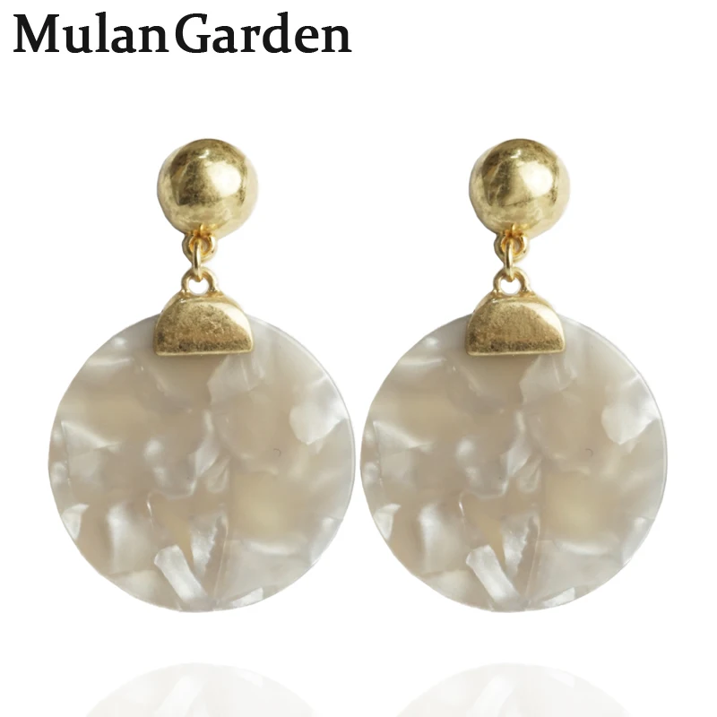 

M&G Trendy Gold Acrylic Earrings for Women Round White Acetic Acid Pendant Dangle Earrings Fashion Jewelry Femme Jewelry 2019