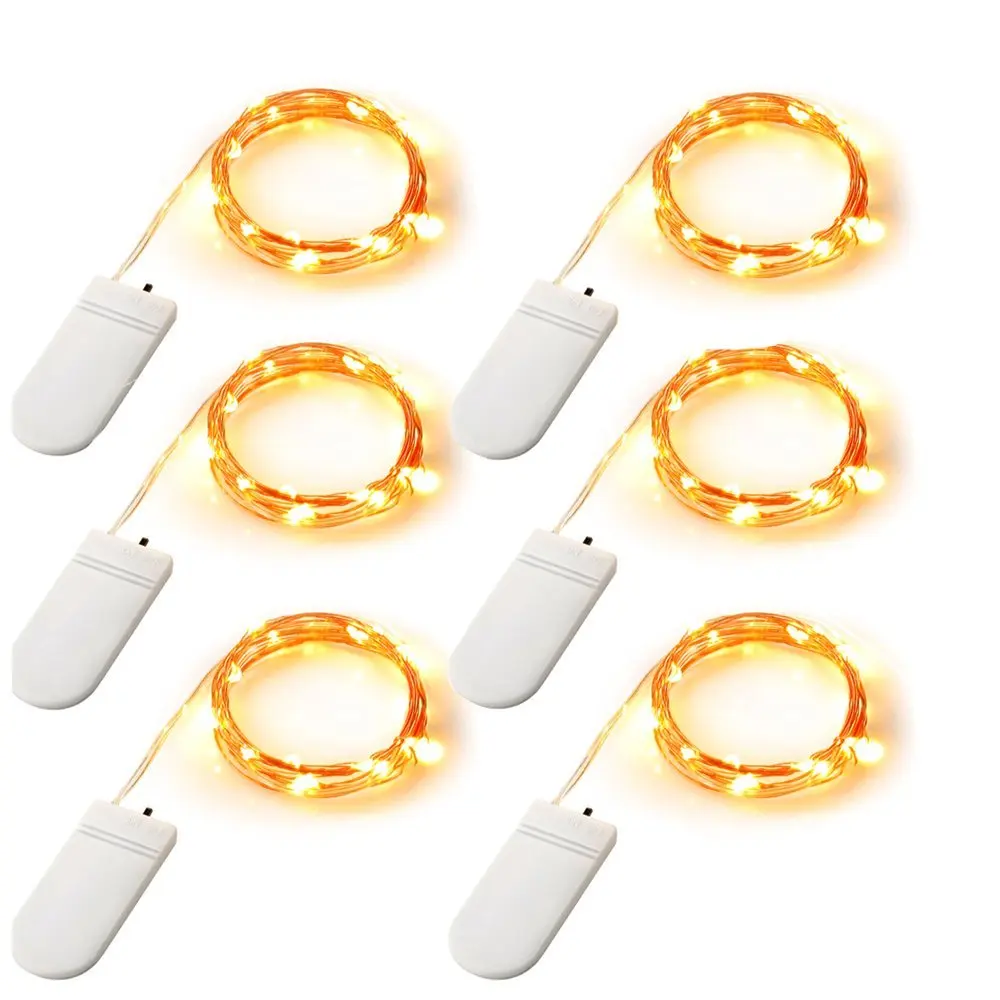 

6pcs Copper Led Fairy Lights 2M 20 Leds CR2032 Button Battery Operated LED String Light Xmas Wedding party Decoration
